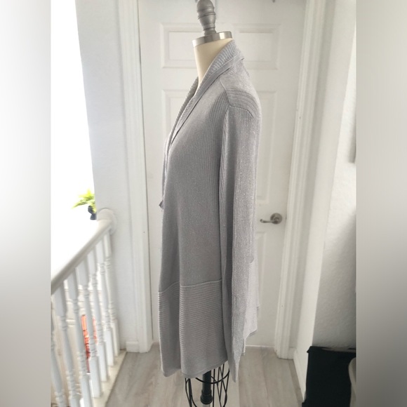 White House Black market silver metallic long sleeve cardigan. - Picture 4 of 14